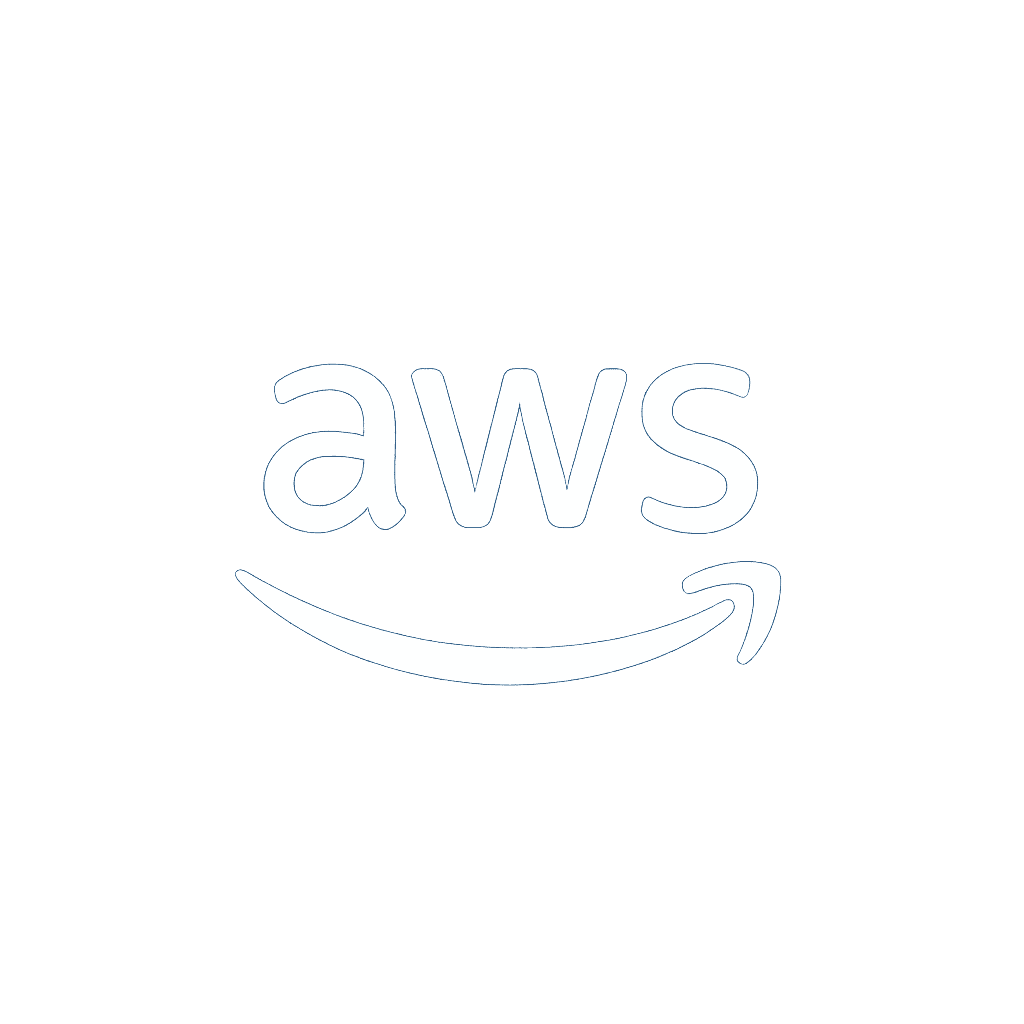 AWS logo in white with neon blue glow on transparent background