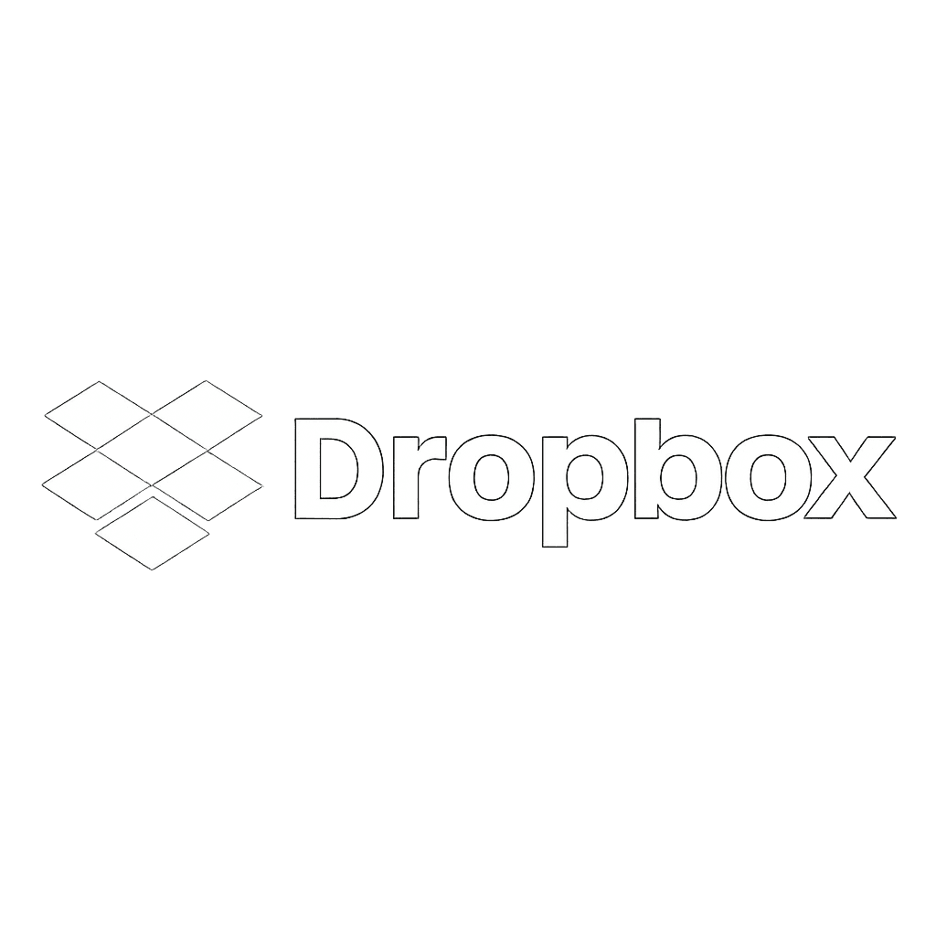 Dropbox logo in white with neon blue glow on transparent background