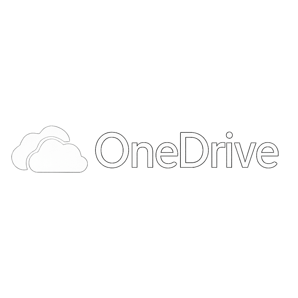 OneDrive logo in white with neon blue glow on transparent background